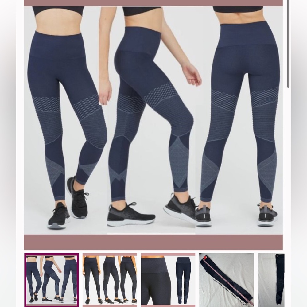 Spanx Indigo Sky Blue Seamless Moto Leggings Large NWT High Waisted Compression - Picture 11 of 11